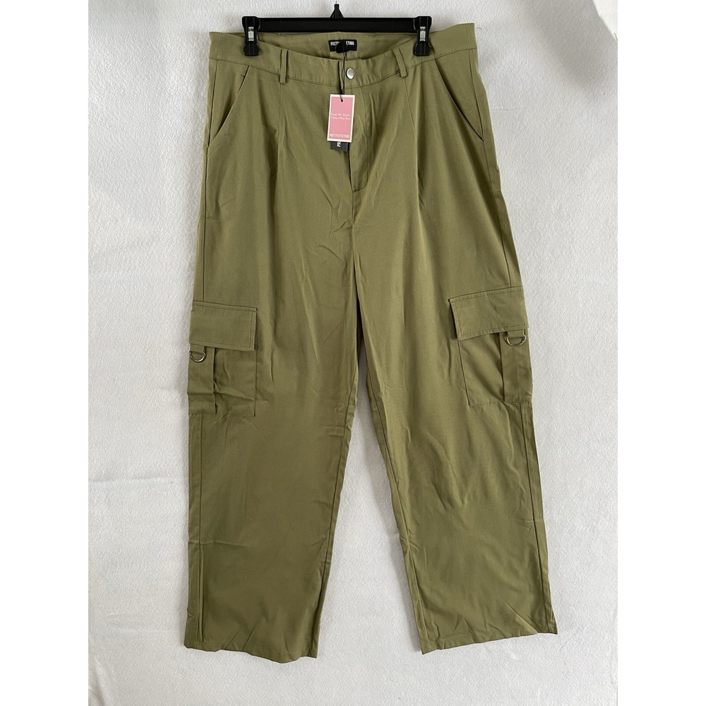 Pretty Little Thing Shape KhakiBuckle Cargo Wide Leg Trouser US 14 Green‎